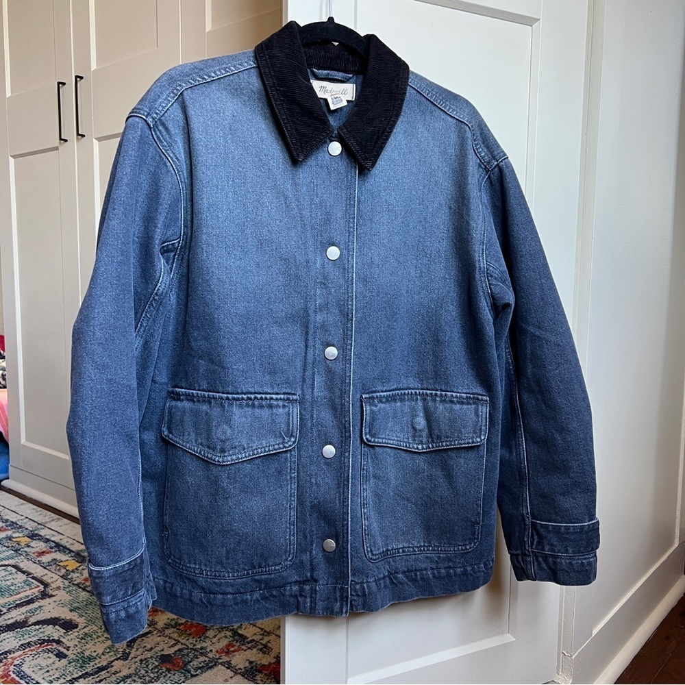 Madewell Denim chore Jacket Hodgeman Wash with corduroy, barn utility jacket